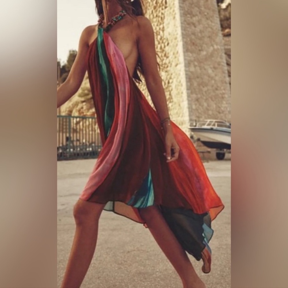 Beaded Multicolor Halter Neck Dress - Zara